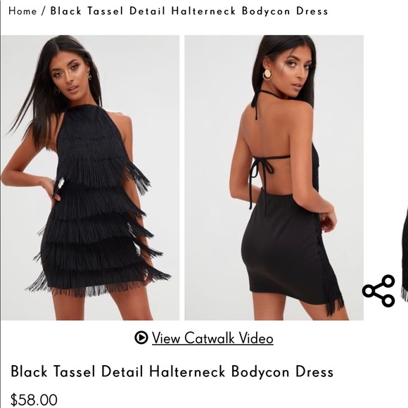 pretty little thing black fringe dress